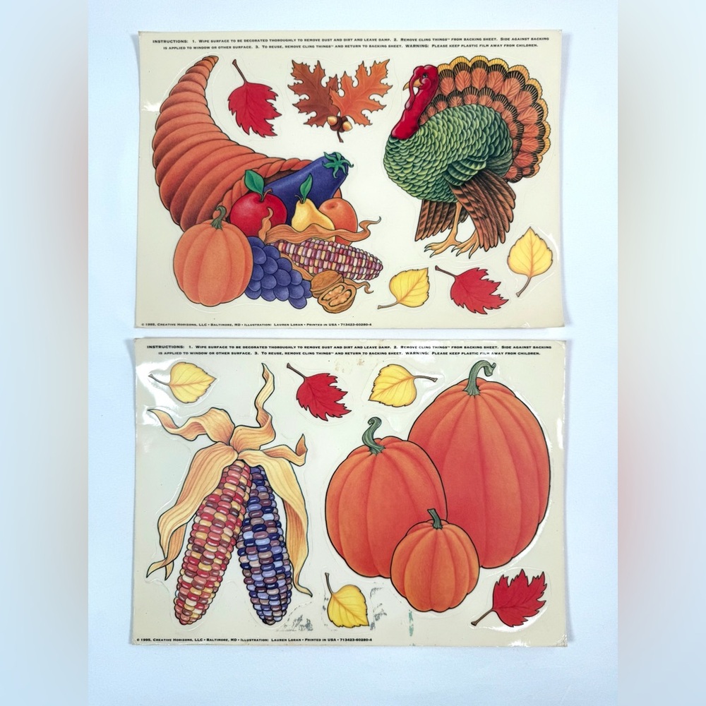 LOT of CREATIVE HORIZONS VINTAGE‎ 1995 Thanksgiving Fall Turkey Window Clings